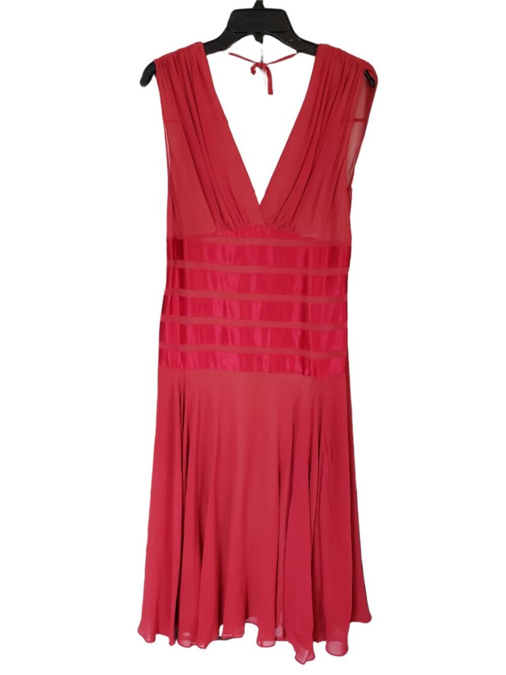 BCBG Max Azria Silk Red Deep V Sleeveless Midi Dress Size 10 Evening Party